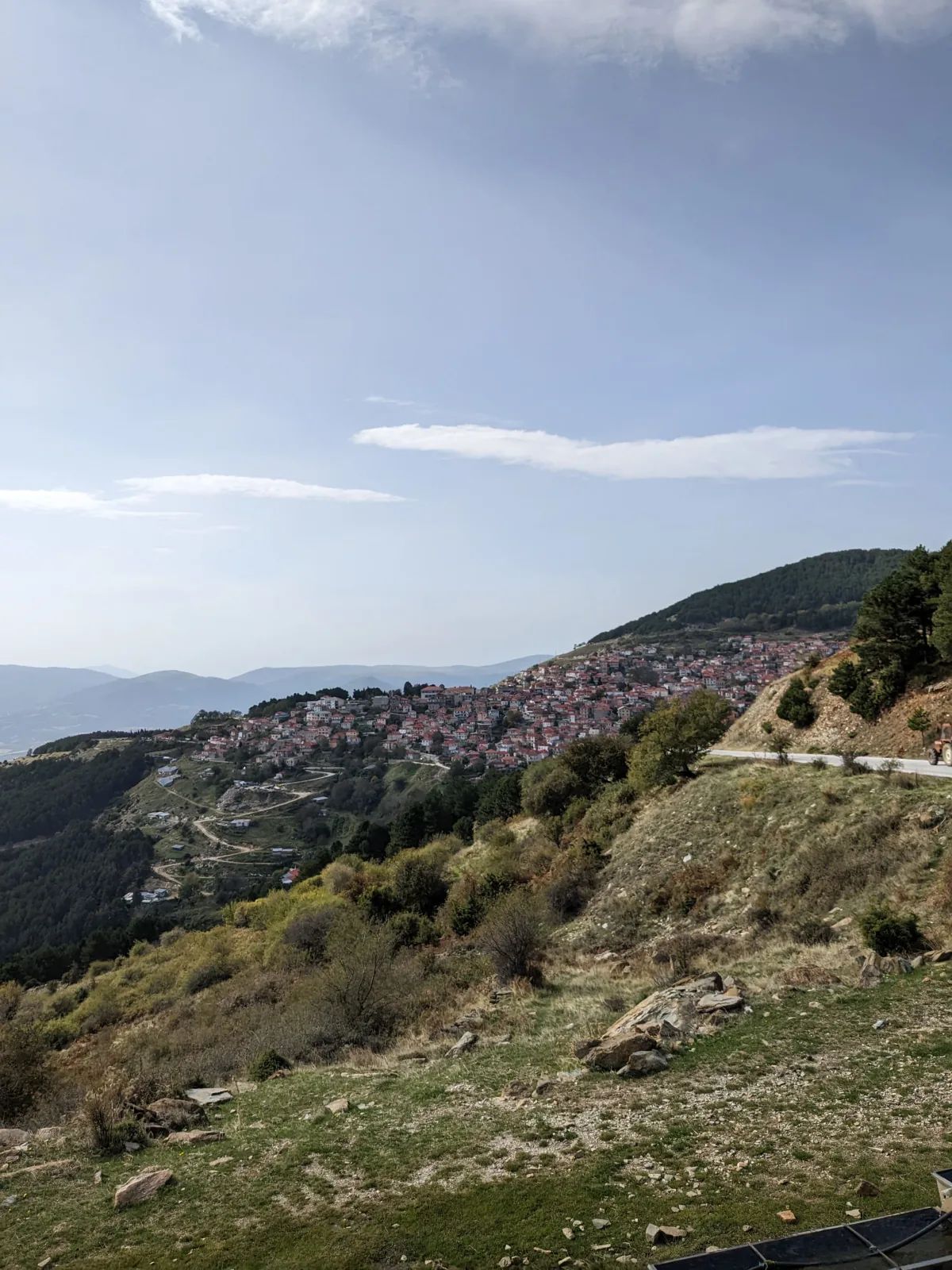 Καταπράσινο ορεινό λιβάδι με δασωμένες πλαγιές και βουνοκορφές στο βάθος