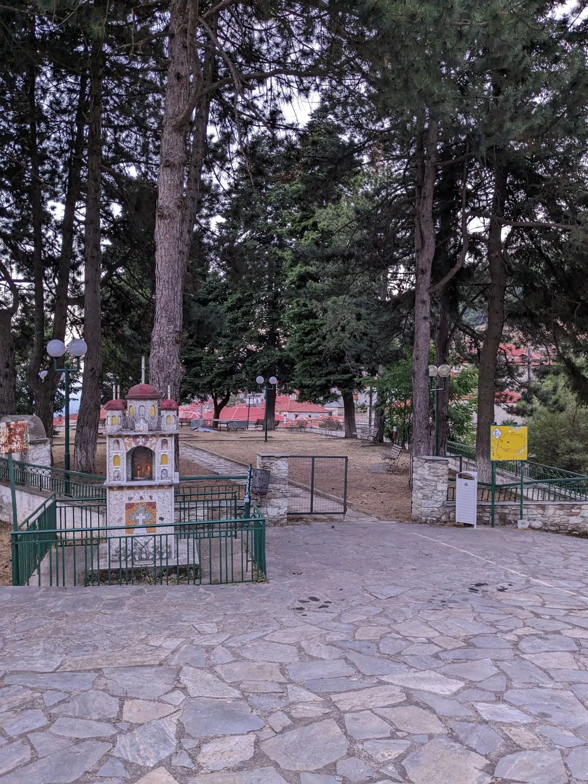 The E4 trail winding through the forest near Livadi on the slopes of Mount Olympus