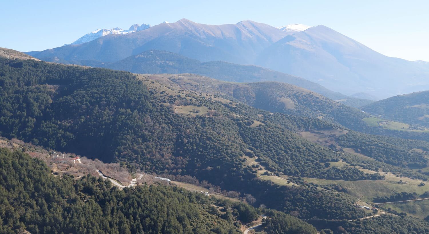 Panoramic mountain views of Mount Olympus from the guesthouse terrace